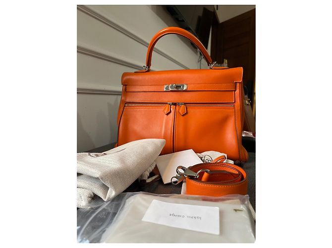 Bolsa de mão Hermès Kelly Lakhis em couro laranja - vista 16