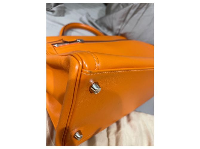 Bolsa de mão Hermès Kelly Lakhis em couro laranja - vista 17