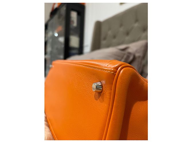 Bolsa de mão Hermès Kelly Lakhis em couro laranja - vista 18