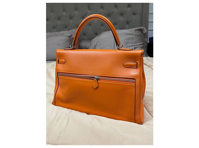Bolsa de mão Hermès Kelly Lakhis em couro laranja - vista 3