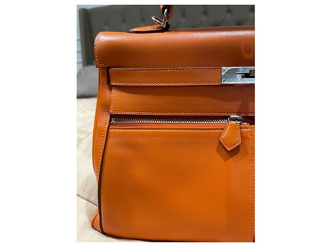 Bolsa de mão Hermès Kelly Lakhis em couro laranja - vista 6
