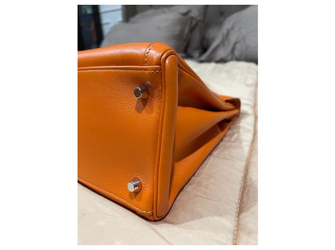 Bolsa de mão Hermès Kelly Lakhis em couro laranja - vista 7