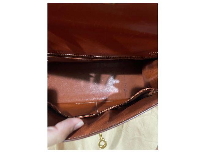 Hermès Kelly Bordeaux in pelle Box con finiture oro Marrone Castagno - view 8