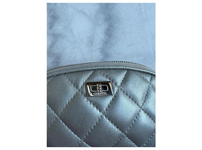 Chanel Pouch Wallet Silver Leather Silvery Grey - view 6