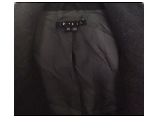 Theory Long Wool Blend Coat Dark Grey - view 5