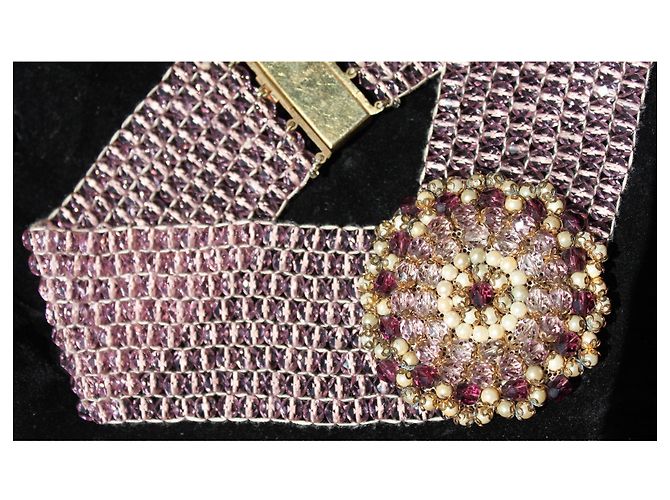 Autre Marque Girocollo anni '50 in cristalli e perle di vetro di Pellini Rosa Bianco Multicolore D'oro Crema - vista 2