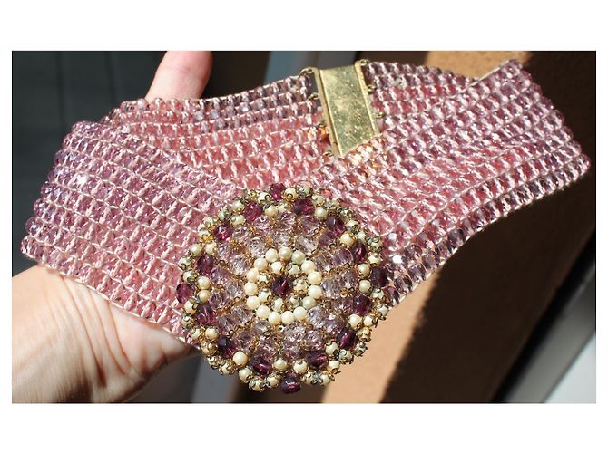Autre Marque Girocollo anni '50 in cristalli e perle di vetro di Pellini Rosa Bianco Multicolore D'oro Crema - vista 3