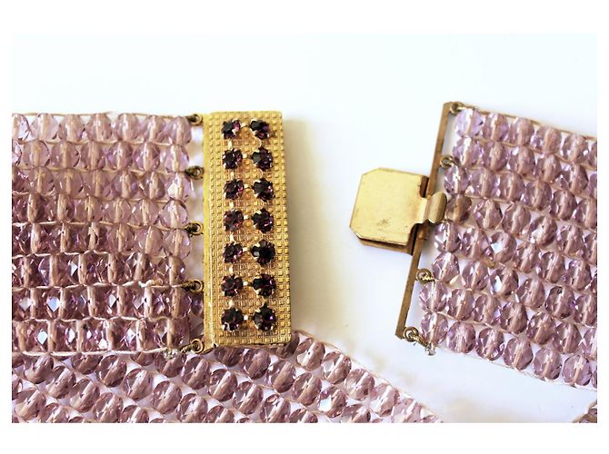 Autre Marque Girocollo anni '50 in cristalli e perle di vetro di Pellini Rosa Bianco Multicolore D'oro Crema - vista 5