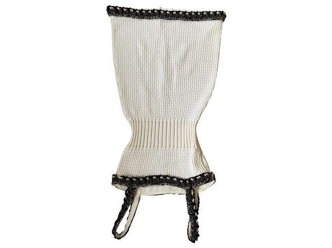 Cambon Chanel-Tweed-Top-Kleid, figurbetonter eckiger Ausschnitt Schwarz Weiß Grau - Ansicht 2