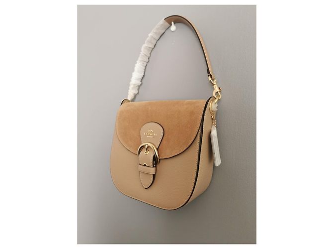 Borsa Coach in pelle martellata e scamosciata beige Marrone Taupe - vista 10