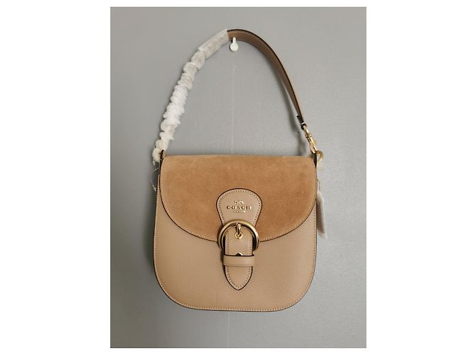 Borsa Coach in pelle martellata e scamosciata beige Marrone Taupe - vista 11