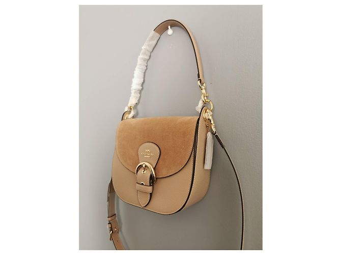 Borsa Coach in pelle martellata e scamosciata beige Marrone Taupe - vista 12