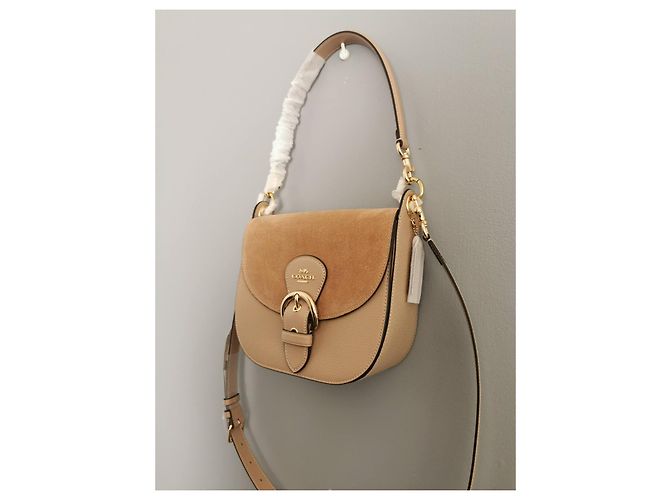Borsa Coach in pelle martellata e scamosciata beige Marrone Taupe - vista 13