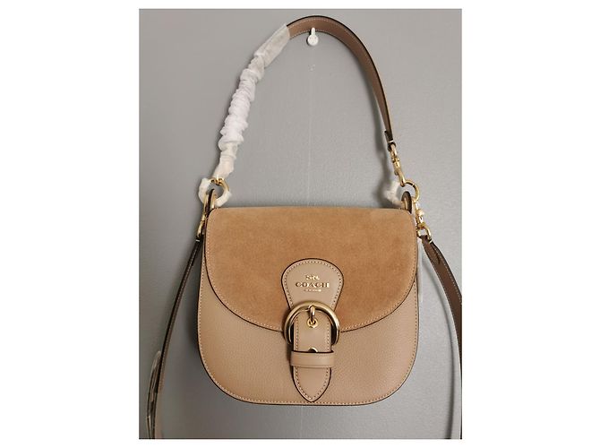 Borsa Coach in pelle martellata e scamosciata beige Marrone Taupe - vista 14