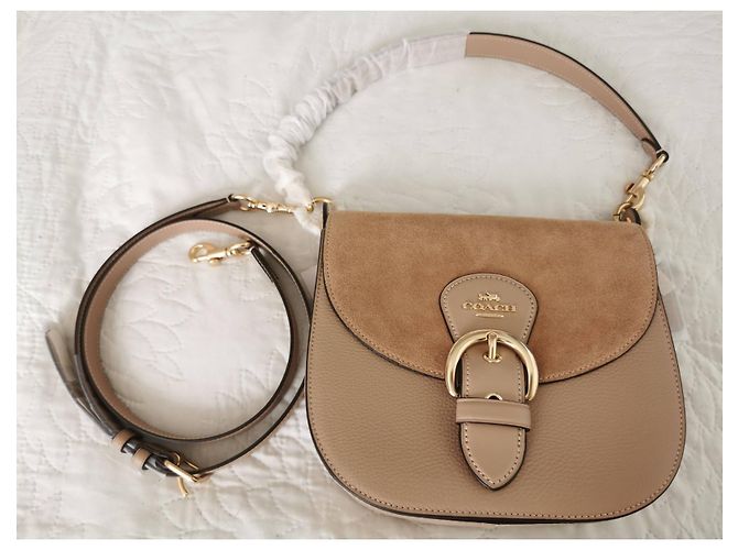 Borsa Coach in pelle martellata e scamosciata beige Marrone Taupe - vista 3