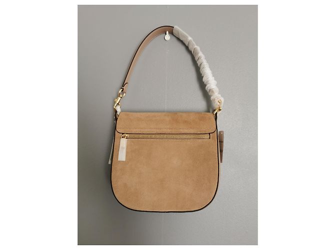 Borsa Coach in pelle martellata e scamosciata beige Marrone Taupe - vista 8