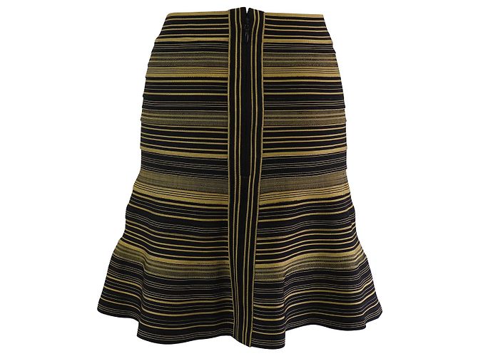 Falda acampanada con bandas Herve Leger en algodón amarillo/negro - vista 2
