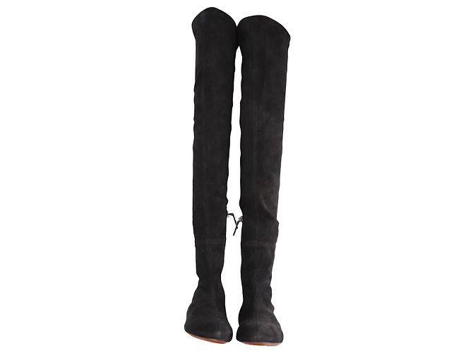 Alaïa Botas planas hasta el muslo Alaia en ante negro - vista 2