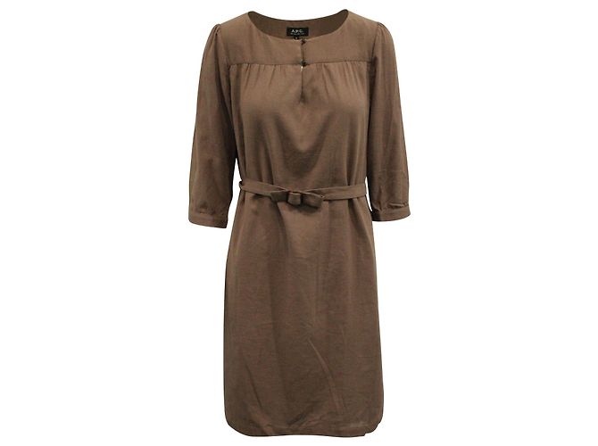 Apc EN.PAG.do. ceñido 3/4 Vestido con mangas de algodón marrón Castaño - vista 7