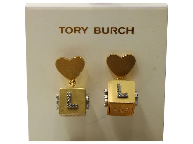 Orecchini Tory Burch Love Cube in metallo dorato D'oro Metallico - vista 2
