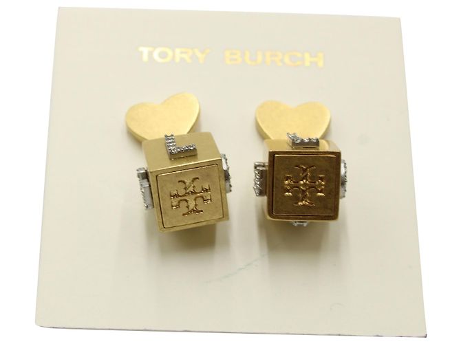 Orecchini Tory Burch Love Cube in metallo dorato D'oro Metallico - vista 3