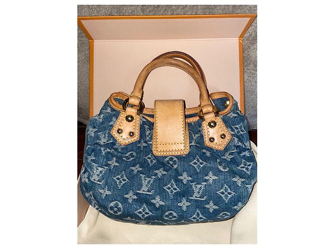 Borsa a mano Louis Vuitton Pleaty in denim blu - vista 2