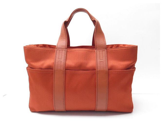 Hermès HERMES ACAPULCO MM CABAS EM LONA E BOLSA DE COURO LARANJA - vista 2