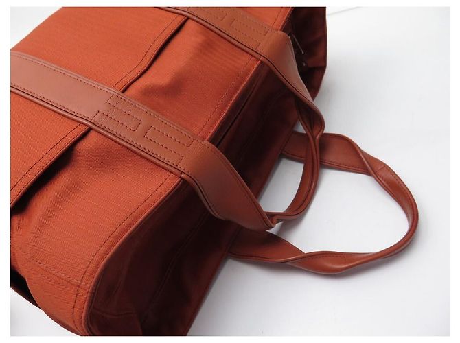 Hermès HERMES ACAPULCO MM CABAS EM LONA E BOLSA DE COURO LARANJA - vista 7