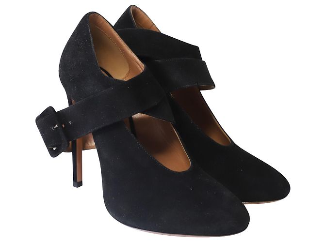 Alaïa Alaia Cross Strap Pumps aus schwarzem Wildleder - Ansicht 3
