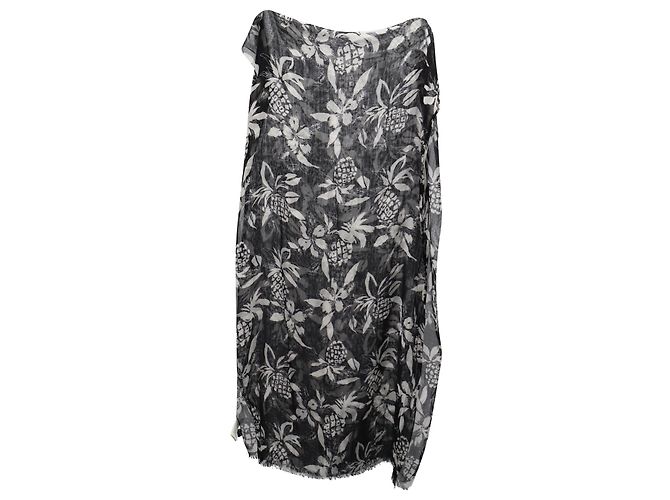 Echarpe Imprimé Ananas Saint Laurent en Soie Noire - vue 2