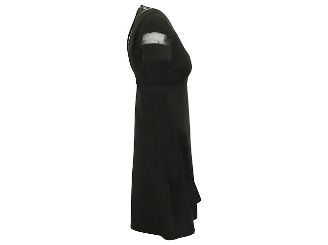 Vestido de cóctel con paneles de encaje de Chantilly en lana negra de Valentino Negro - vista 2