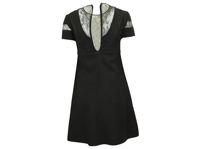 Vestido de cóctel con paneles de encaje de Chantilly en lana negra de Valentino Negro - vista 3