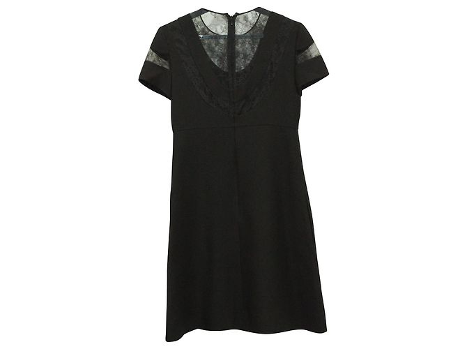 Vestido de cóctel con paneles de encaje de Chantilly en lana negra de Valentino Negro - vista 4