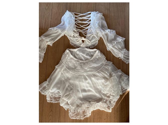 ZIMMERMANN Suraya Mido-Seidenkleid mit gerüschtem Häkelbesatz und Schweizer Punkten Weiß - Ansicht 2