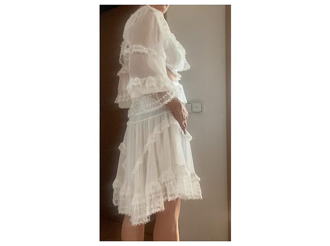 ZIMMERMANN Suraya Mido-Seidenkleid mit gerüschtem Häkelbesatz und Schweizer Punkten Weiß - Ansicht 5