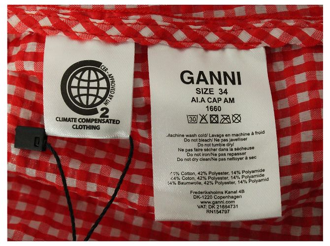 Ganni Gingham Top com amarração frontal em algodão vermelho - vista 4