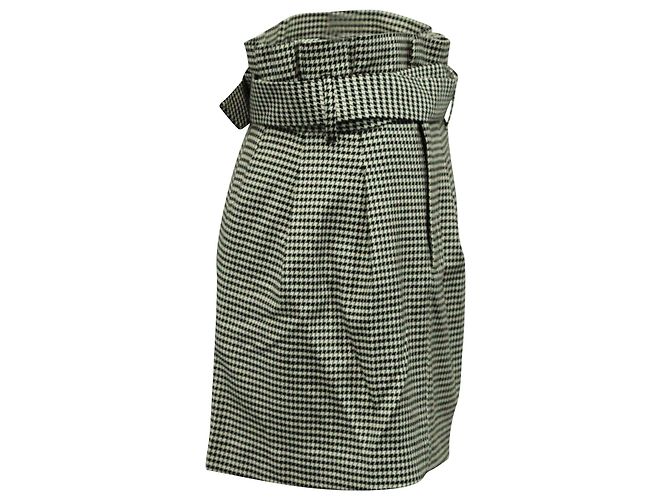 Alice + Olivia Minissaia Alice & Olivia Houndstooth com cinto em viscose preto/branco - vista 2