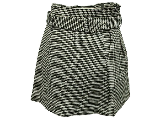 Alice + Olivia Minissaia Alice & Olivia Houndstooth com cinto em viscose preto/branco - vista 3