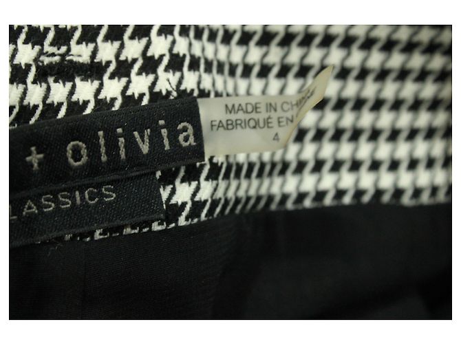 Alice + Olivia Minissaia Alice & Olivia Houndstooth com cinto em viscose preto/branco - vista 6