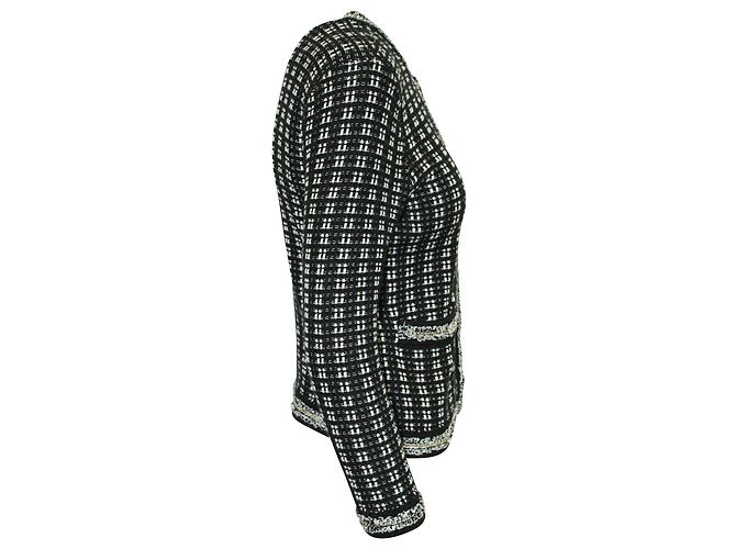 Alice + Olivia Einfarbige, mit Tweed verzierte Georgia-Jacke aus schwarzer Baumwolle - Ansicht 2
