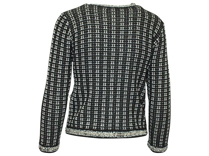 Alice + Olivia Einfarbige, mit Tweed verzierte Georgia-Jacke aus schwarzer Baumwolle - Ansicht 3