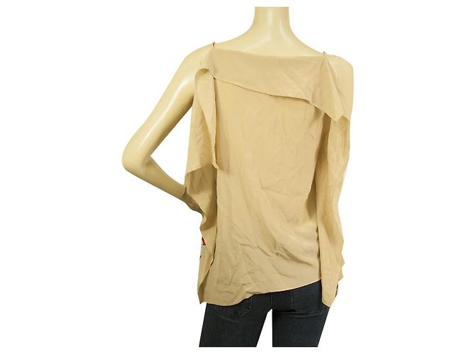 3.1 Phillip Lim Seidentop mit Spaghettiträgern, Blau, Orange, Beige, Blumenmuster 4 Rot - Ansicht 2