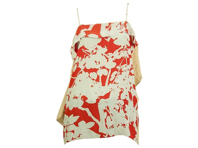3.1 Phillip Lim Seidentop mit Spaghettiträgern, Blau, Orange, Beige, Blumenmuster 4 Rot - Ansicht 8