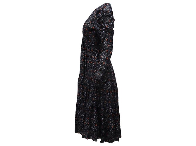 Vestido estampado Ulla Johnson Miya com design Twist Front em viscose azul marinho - vista 3