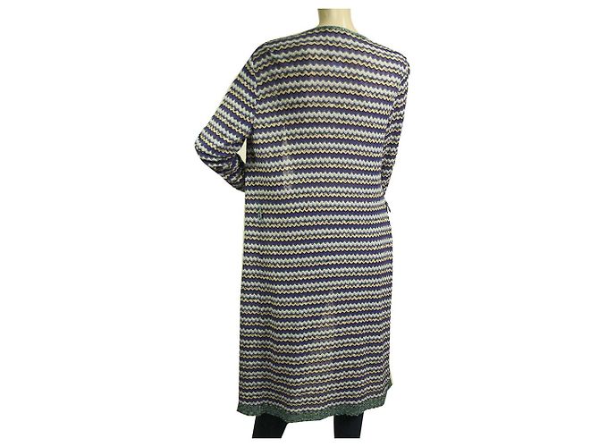 Bruno Manetti Purple Hues Metallic Shine Striped Long Cardi Strickjacke Gr 48 Lila - Ansicht 2