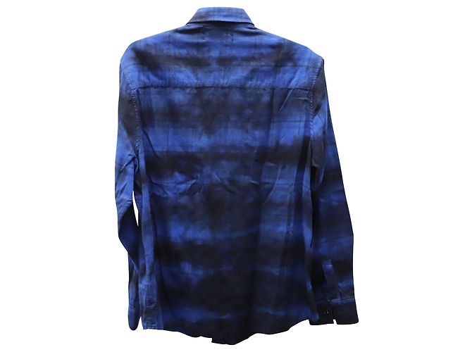 Camicia Amiri Flanella Manica Lunga Bottone Frontale in Cotone Blu - vista 2