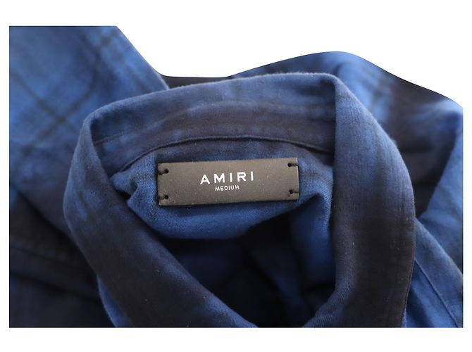 Camicia Amiri Flanella Manica Lunga Bottone Frontale in Cotone Blu - vista 3