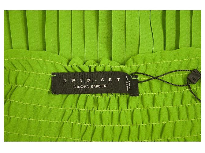 Twin Set Simona Barbieri Grüner Spaghettiträger Cami Plissees Beiges Spitzentop Größe S - Ansicht 3