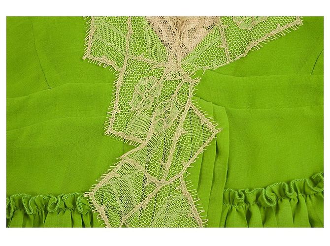 Twin Set Simona Barbieri Grüner Spaghettiträger Cami Plissees Beiges Spitzentop Größe S - Ansicht 5