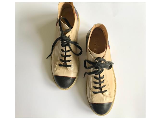 Chanel Stivali stringati in pelle Nero Rosso Beige - vista 10